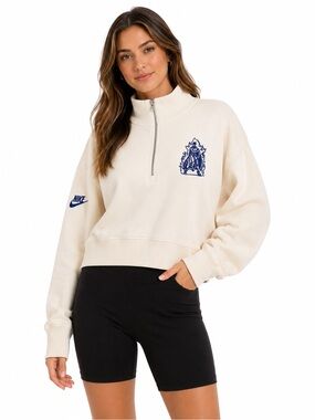 Nike x College Vault Batman Embroidered 1/4 Zip Oversized Sweatshirt Cream Size